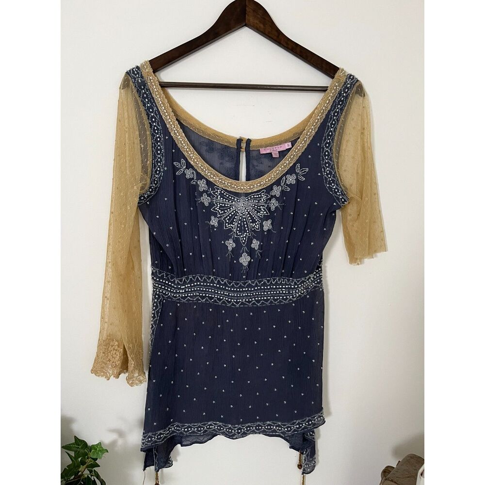 Calypso St. Barth Blue Beaded Top Size S
